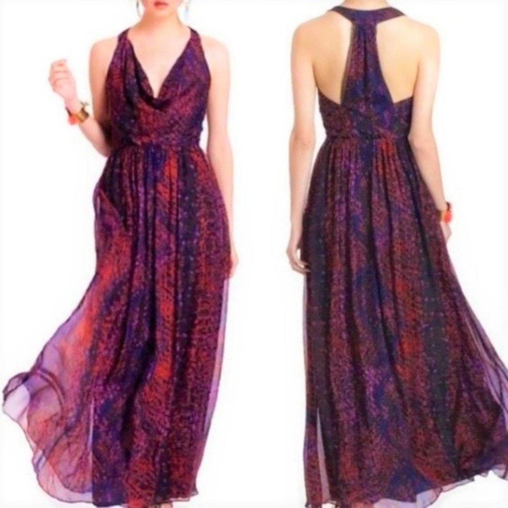 HD in Paris Anthropologie Abstract Seeped Sinopia 100% Silk Maxi Dress
